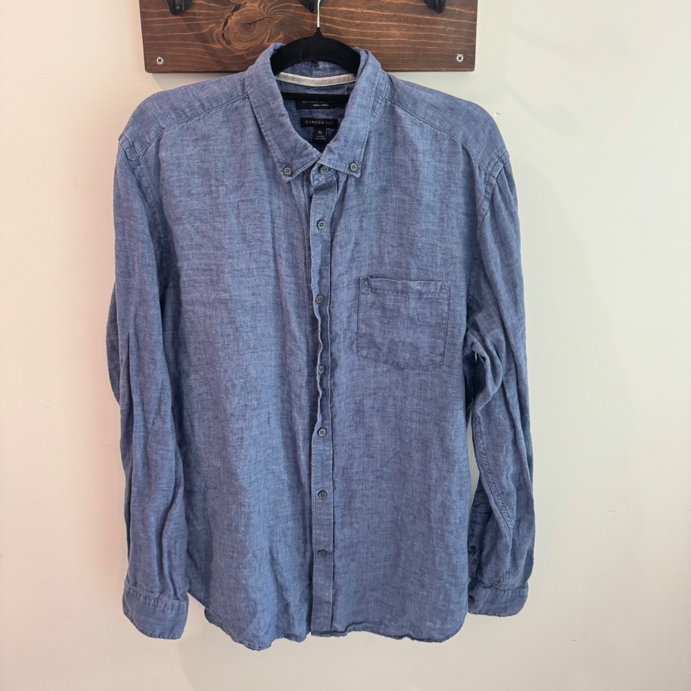Banana Republic Mens XL Camden Fit 100% Linen Blue Long Sleeve Button Down Shirt